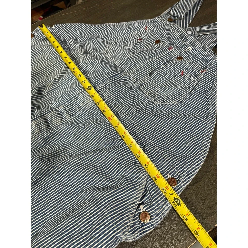 Round House Railroad Blue Hickory Stripe Denim Bib Overalls Workwear Vintage